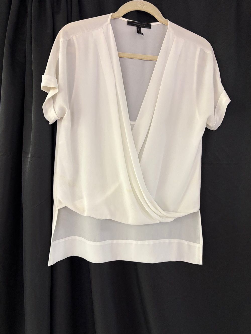 BCBGMaxAzria Ivory Draped Surplice Blouse